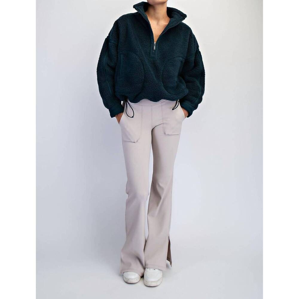 NEW RAE MODE sherpa mock neck quarter zip jacket in dark sea green